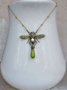 3pcs Dragonfly Geometric Pendant Necklace & Earrings Set, Multi-Color Metal, Natural Stone, Cubic Zirconia, Pearl, Retro Classic For Women Party - Multicolor - View 4