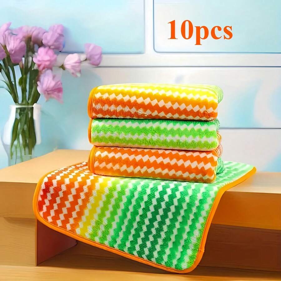 5-Piece/10 Pack Soft Rainbow Ultra-Fine Fiber Cleaning Cloth, Absorbent And Non Greasy Kitchen Dishwashing Cloth, No Shedding, Suitable For Household Cleaning, Suitable For Kitchens, Bathrooms, And Cars