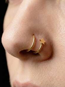 AVYRING Pendientes de nariz con forma de S, anillos de nariz de acero inoxidable de 20G con circonita cúbica, pendientes de nariz tipo tornillo con estrella de circonita - Doble anillo - Ver 6