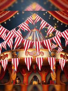 2 Sets Red & White Striped Triangular Flags, Carnival Circus Decorations, Rope-Edged Triangular Decorative Flags, New Year Celebration Supplies, Red & White Striped Triangular Flags (Polyester Material), Suitable For Carnival Circus, Birthday Party, Tent And Outdoor Camping Activities - Raise the Flag - View 1