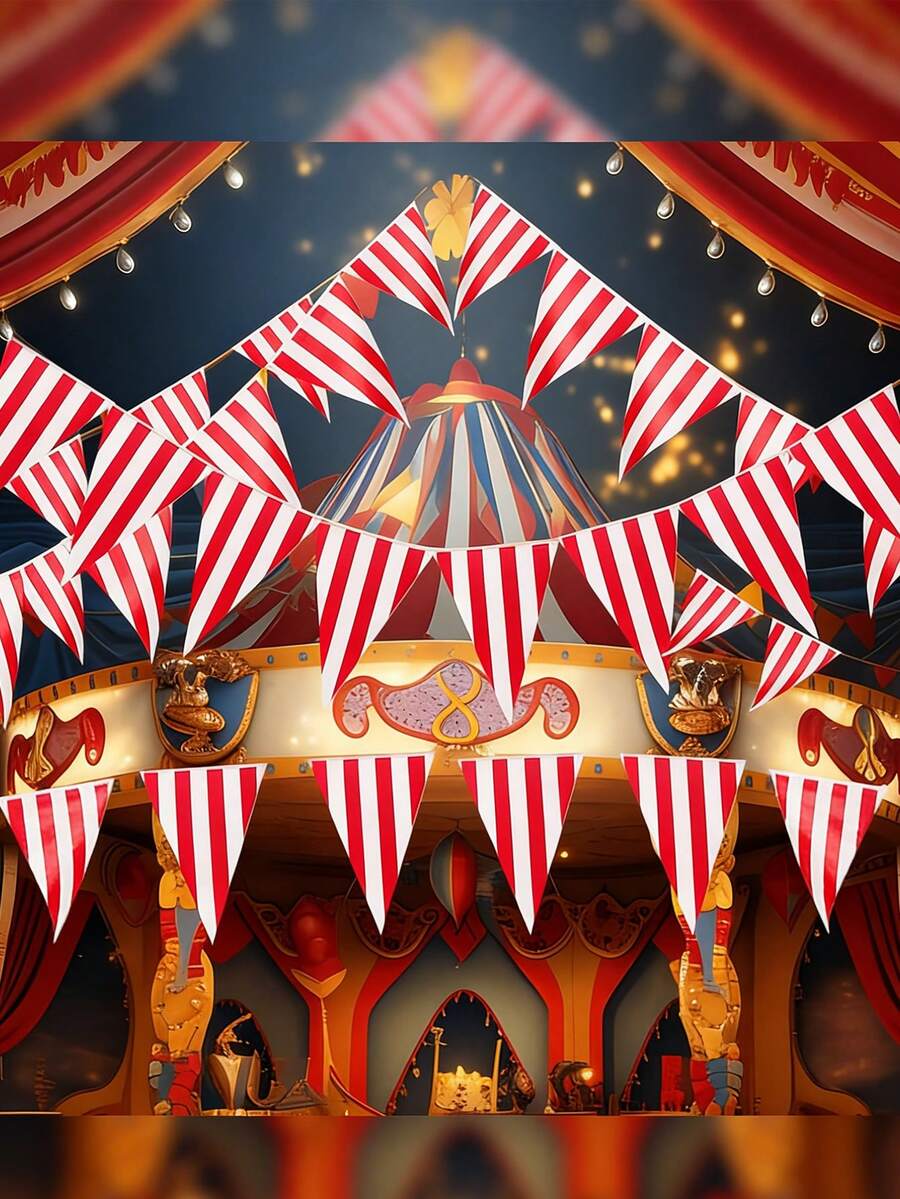 2 Sets Red & White Striped Triangular Flags, Carnival Circus Decorations, Rope-Edged Triangular Decorative Flags, New Year Celebration Supplies, Red & White Striped Triangular Flags (Polyester Material), Suitable For Carnival Circus, Birthday Party, Tent And Outdoor Camping Activities - Raise the Flag - View 1