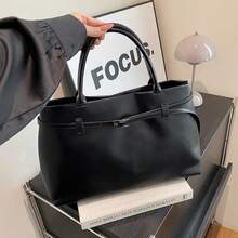 Women's Suede Tote Bag – Casual Faux Suede Shoulder Bag, Large Capacity Stylish Tote, Suitable For Work And Travel - Black leather upgrade - 查看 2