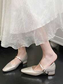 2026新款法式尖头玛丽珍鞋，女士低方跟单带低鞋面鞋，百搭通勤鞋 - 香檳色 - 查看 5