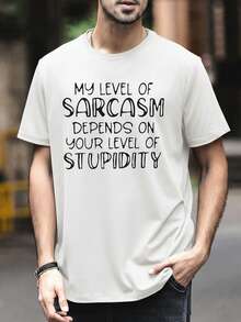 Men's Plus Size Versatile Short Sleeve Casual T-Shirt With Round Neck And Slogan Print - White - View 3
