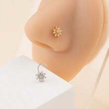 1pc Personalized Nose Ring With Curved Needle, Floral Design, Micro-Inlaid Zirconia Nose Ring, Fashionable And Versatile, Elegant Nose Piercing Jewelry - Multicolor - View 6