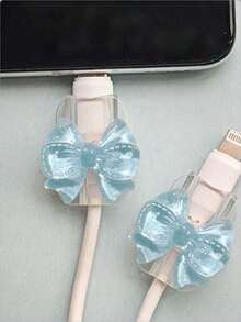 Transparent Bow-Knot Universal Lightning (5-14) Type-C Cable Protector - Durable, Resistant To Breakage, Fashionable Phone Accessory Design - Plastic Cable Protector With Cute Bow-Knot Decoration, Charging Cable Protector - Multicolor - View 7