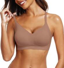 OEAK Womens Wireless Bras Comfortable Push Up Bra No Underwire Bra Full Support Lift Bralette Everyday Seamless Tshirt Bras - 酒紅色 - 查看 6