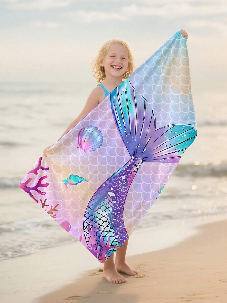 1 Stück traumhaft bunter Meerjungfrau-Schwanz Strandtuch, super weicher Mikrofaser extra großer Stranddecke, super saugfähiges Badetuch, geeignet für Reisen, Schwimmbad, Tauchen, Surfen, Yoga, Camping, in verschiedenen Größen erhältlich, Strandaccessoires - Verschiedenfarbig - Übersicht 1
