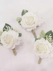 男士婚礼胸花，人造丝玫瑰花，适合新郎和伴郎婚礼装饰，优雅编织翻领别针，完美适用于舞会、订婚仪式、周年纪念晚宴和其他场合。 - 彩色 - 查看 7