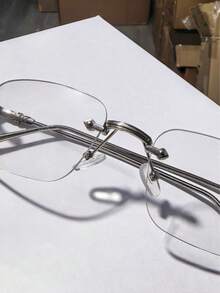 1 件装金属无框极简主义小众平光镜片眼镜，适合日常休闲佩戴 - 銀色 - 查看 5
