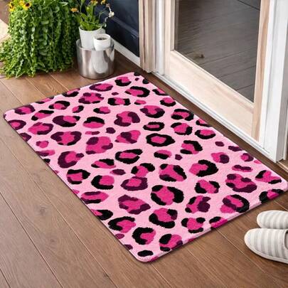 1件豹纹个性化入口地垫，撞色门垫，多种尺寸可选，乔迁礼物，天鹅绒材质，门垫，小地毯，迎宾垫，地毯，户外门垫，厨房地毯，家居装饰，前门垫，小地毯，户外垫，家居装饰，地毯，花园地毯，可水洗地毯