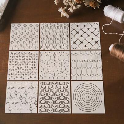 9pcs Reusable PET Embroidery Templates, DIY Geometric Line Sewing Pattern Templates