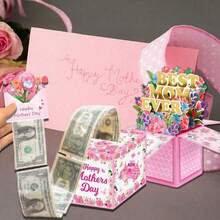 1Set Mother's Day Money Pull-Out Gift Box Best Mom Ever Pop Up Greeting Card Mother's Day Gift Box For Cash With Pull Out Card DIY Set 3D Mother's Day Gift Card World's Best MOM Paper Card With Envelope For Mom Woman Mother Gifts - Gift Box - View 1