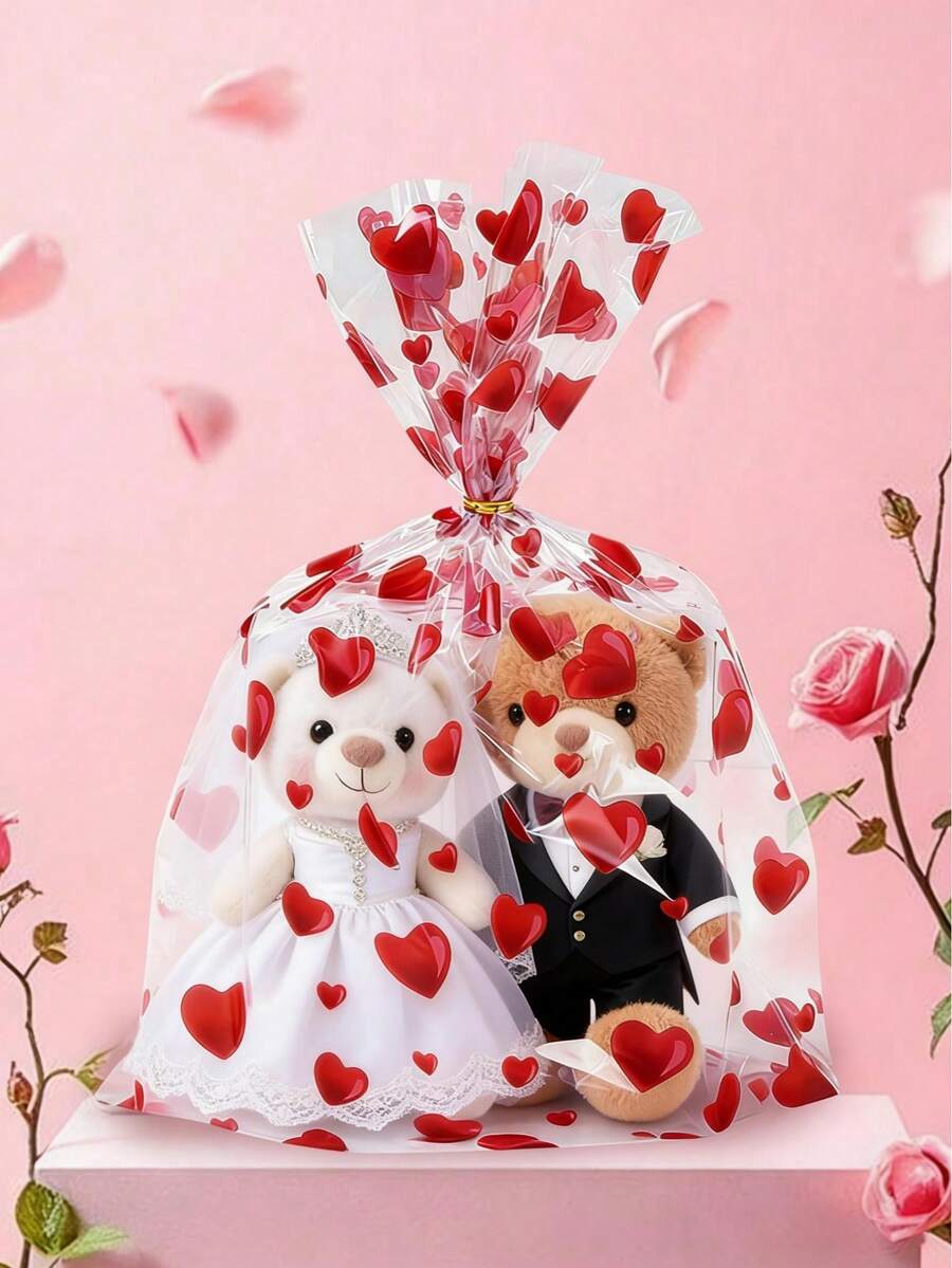 10/30个装心形透明铝箔礼品袋，塑料礼品包装袋，礼品包装袋，收纳袋，新娘送礼会装饰，婚礼装饰，婚礼派对用品，订婚仪式，婚礼回礼，派对回礼袋