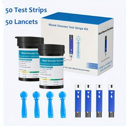 Blood Testing Set, Includes One Glucose Meter, Fifty Test Strips, And Fifty Needles, Features A Large Display, One-Click Measurement, Suitable For Adult For Family Members, Offers High Accuracy, Essential For Family Health