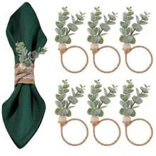 6 Pcs Rustic Farmhouse Napkin Rings Green Boho Leaf Napkin Rings Eucalyptus Wooden Bead Napkin Rings Holder For Spring Fall Family Banquet Easter Thanksgiving Christmas Wedding Table Decordjj - Green Brown - View 8