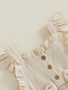 Baby Girls Summer Outfits Cute Bow Flying Sleeves Button Tops and Elastic Shorts Set Fashion Cute Clothes - Albaricoque - Ver 5