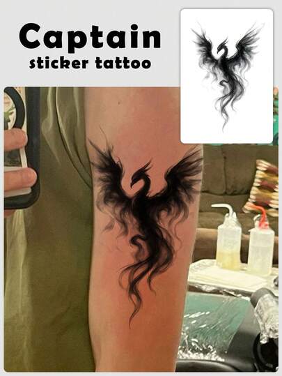1pc Colorful Temporary Tattoo, Phoenix Ink Painting Design, 5.91*3.94inch, Fiery Phoenix, Mysterious And Powerful Rebirth Vibe, Suitable For Arms, Chest, Waist, Legs, Waterproof, Sweat-Proof, Long-Lasting, Ideal For Holidays, Parties, Gatherings