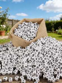 100/1000 件/包白色背景黑色字母珠，6 毫米亚克力方形英文字母珠，DIY 珠宝制作用品，装饰配件 | 溢出珠子 | 用于珠宝制作的耐用珠子材料 - 白色 - 查看 28