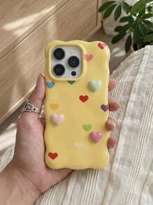 Ốp lưng điện thoại mềm hình trái tim 3D sóng màu kẹo ngọt dễ thương, tương thích với iPhone 17 Pro Max, 17 Pro, 17 Air, 17, 16, 15, 13 Pro Max, 11, 12, 14 Pro Max; Ốp lưng điện thoại bóng bẩy chống sốc hình bánh macaron dễ thương - Màu vàng - Xem 6