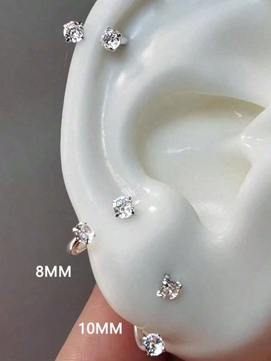 1PC C Shape Zironia Ear Piercing Screw CZ Stainless Steel Helix Piercing Cartilage Earring Ear Lobe Body Piercing 16G Ear Gauge - Bạc - Xem 1