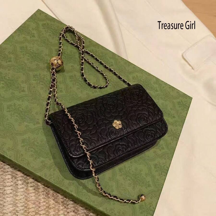 2026 New Fashionable Camellia Flower Small Square Bag, Versatile Chain Shoulder Crossbody Bag For Women - Black - View 1