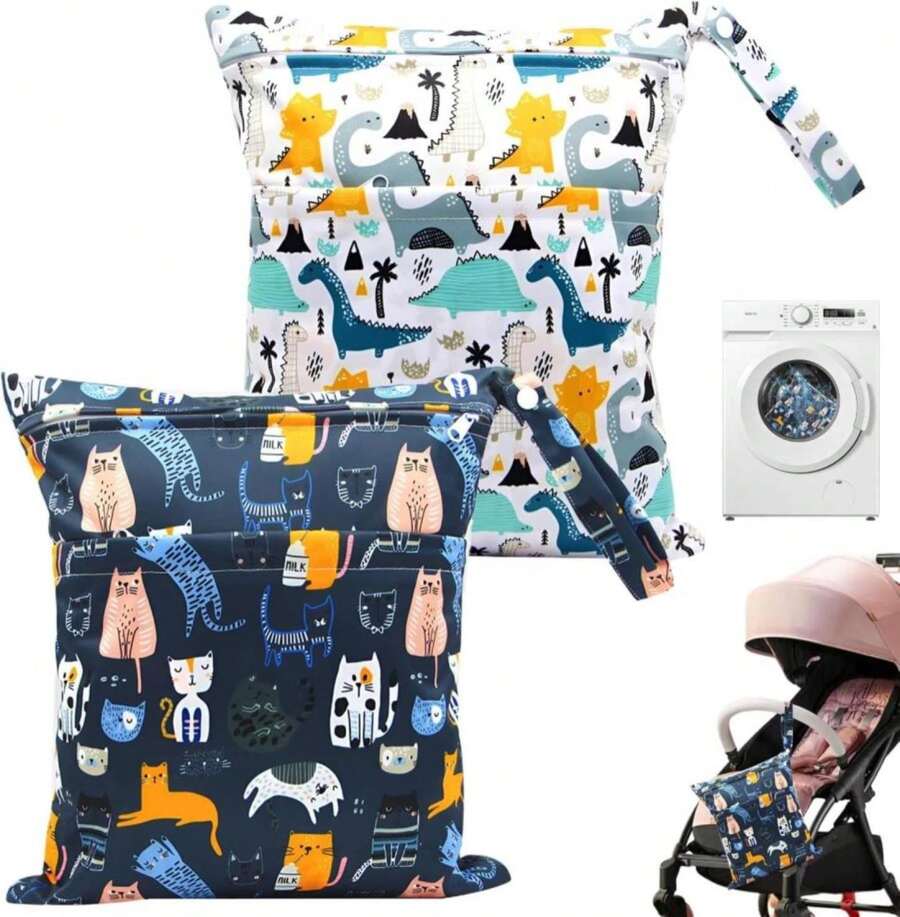 2 Bolsa Impermeable para Ropa Mojada,Bolsas para Paales Mojados y Secos,Bolsa para Ropa Mojada Natacion Reutilizables y Lavables,para Traje de Bao, de gimnasio, Guardería,Ropa Sucia - Blanco - Ver 1