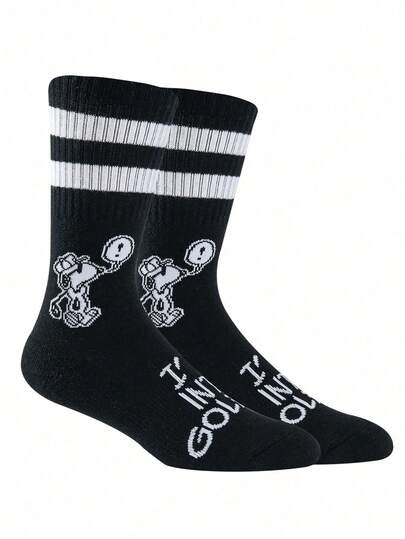  1 Pair Authentic Snoopy Pattern Men's Crew Socks, Cute Cartoon Design Snoopy Men's Socks, Odor-Resistant Moisture-Wicking Casual Versatile Crew Neck Cartoon Socks, Suitable For Students/Adults As Gifts And Daily Wear