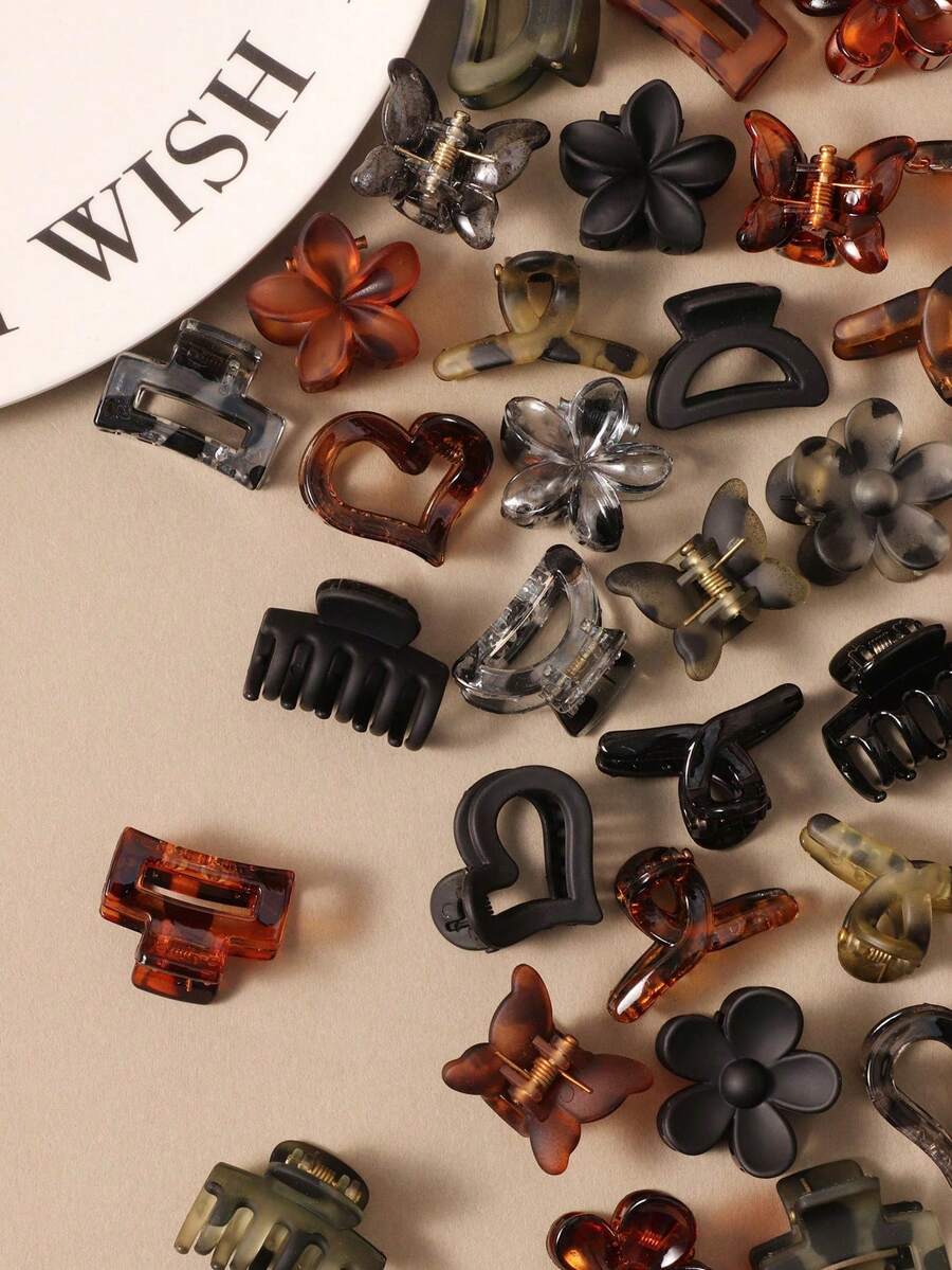 10/20/30pcs Amber Transparent Multi-Style Geometric Small Hair Clips, Leopard Print Elegant Hair Claws, Women Bangs Clips, Hair Claw, Minimalist Versatile Hair Accessories - Multicolor - View 1
