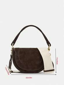 ZA New Autumn Women's Burgundy Saddle Bag, Contrast Stitching Design, Top Handle One Shoulder Crossbody Flap Hardcase - Coffee - View 3