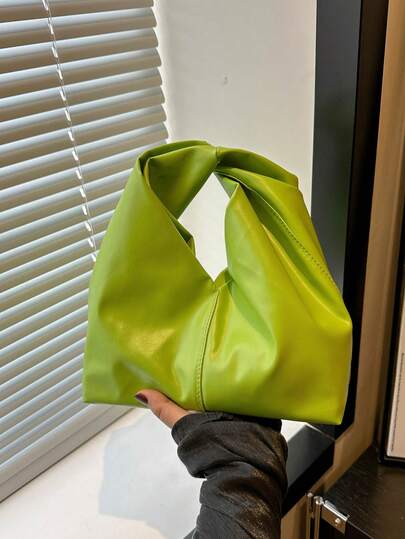 时尚百搭纯色新款PU单肩包，休闲简约纹理法棍小手提包，女士