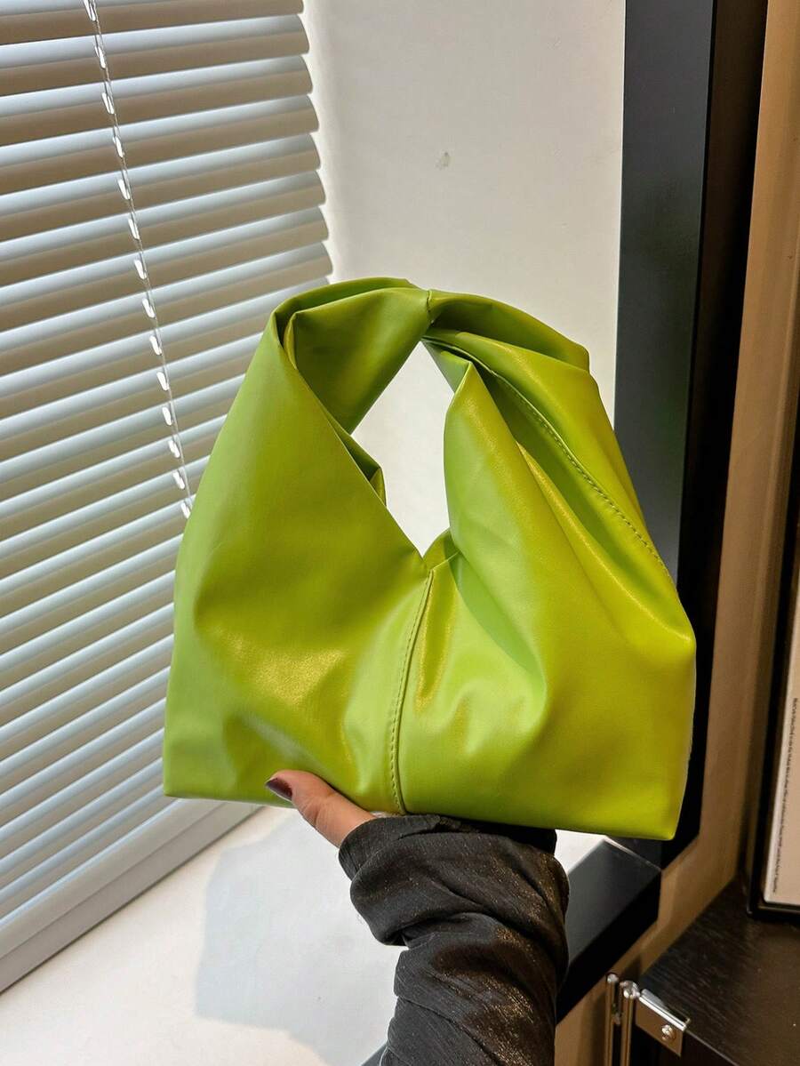 Fashionable Versatile Solid Color New PU Shoulder Bag, Casual Minimalist Textured Baguette Small Handbag For Women - Green - View 1