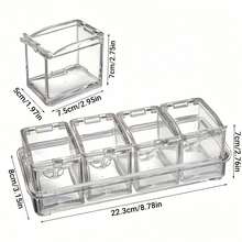 4-Grid Clear Acrylic Spice Storage Organizer With Individual Lids And Spoons, Kitchen Condiment Caddy For Pantry & Countertop - Multicolor - View 6