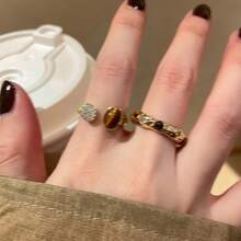 Women's Alloy Tiger Eye & CZ Stackable Ring Set Gold Plated Vintage Statement Jewelry Romantic Holiday Gift For Valentine's Day - Ring - View 3