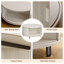 ONBRILL White Round Coffee Table With Storage, 31.5" Coffee Table With 360° Sliding Tambour Door, Fluted Wood Accent Coffee Table With Adjustable Footpads, Mid Century Modern Round Center Table For Living Room - White - View 6