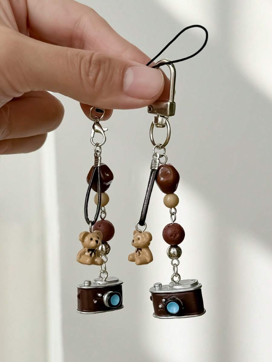 Lightweight Multi-Element Lanyard 1pc Vintage Series Phone Charm Pendant, Creative Camera & Bear Bag Charm Keychain, CCD Camera Hanging Accessory, Suitable For Daily Wear Spring Birthday Gift