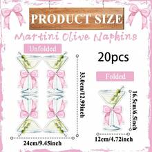 20/40/60pcs Martini Glass Shaped Pink Bow Paper Napkins, Suitable For Wedding, Party, Birthday Decoration, Drink Napkins For Wedding, Party, Bachelor Party And Other Events - View 9