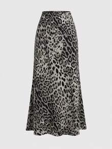 EARO Women's Leopard Print Long Dress, Made Of Comfortable Non-Stretch Fabric, Suitable For Daily Wear Spring - Grey - View 4