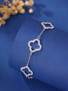 1 pieza Pulsera de flor hueca de lujo con circonita microincrustada, adecuada para banquetes, festivales y regalos - Blanco - Ver 1