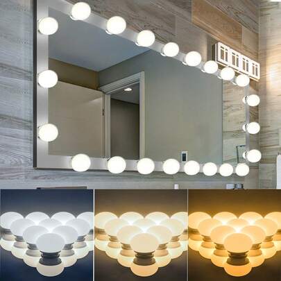 1个多尺寸USB三色化妆镜灯，可调节LED化妆镜灯，4LED*6LED*8LED*10LED*12LED*14LED*可选，适用于梳妆台、化妆镜、浴室梳妆台，照明化妆镜灯