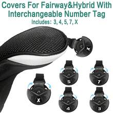 FINGER TEN Golf Schlägerkopfhaube 1 Packung für Hölzer, Fairway, Hybrid, Premium Zubehör mit langem Hals und austauschbarem Nummernschild in Schwarz/Rot/Blau für zuverlässigen Schlägerschutz und schnelle Identifizierung - Schwarz - Übersicht 5