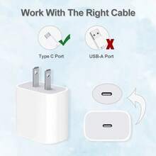 1/2/3个20W美规插头充电器适配器，白色便携式墙充，高效快充，兼容 17 Pro Max/17 Pro/17/Air/17/15/16/14/13/12/11/XS/XR/8/7/6， - 美規A型插(110-127V) - 查看 7