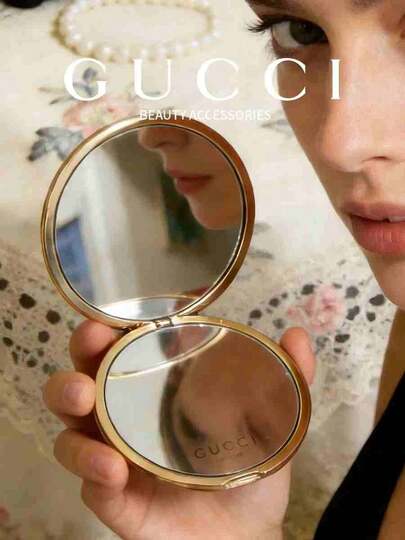 Gucci Premium Gold/Silver Portable Folding Makeup Mirror, Convenient For Touch-Ups, High-Quality, Great Gift For Friends And Holidays, Comes With Elegant Packaging Box