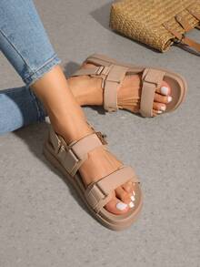 Flat Sandals For Women Comfortable Open Toe Summer Sandals Adjustable Fashion Dress Sandals Dresses For Woman - Apricot - View 2
