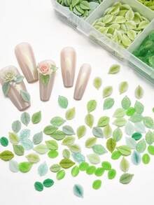 Mặt dây chuyền hình lá, mặt dây chuyền 3D cho móng tay, 12 kiểu lá xanh cho móng tay, mặt dây chuyền phong cách Y2K cho móng tay. - màu xanh lá - Xem 3