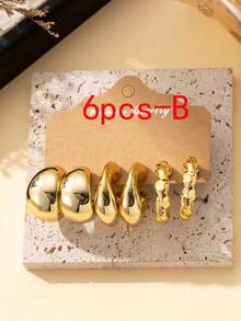 4-18件套金属水滴形弧形耳环套装，金银色调，低过敏性厚实设计，简约优雅，适合搭配各种服饰 - 金色 - 查看 3