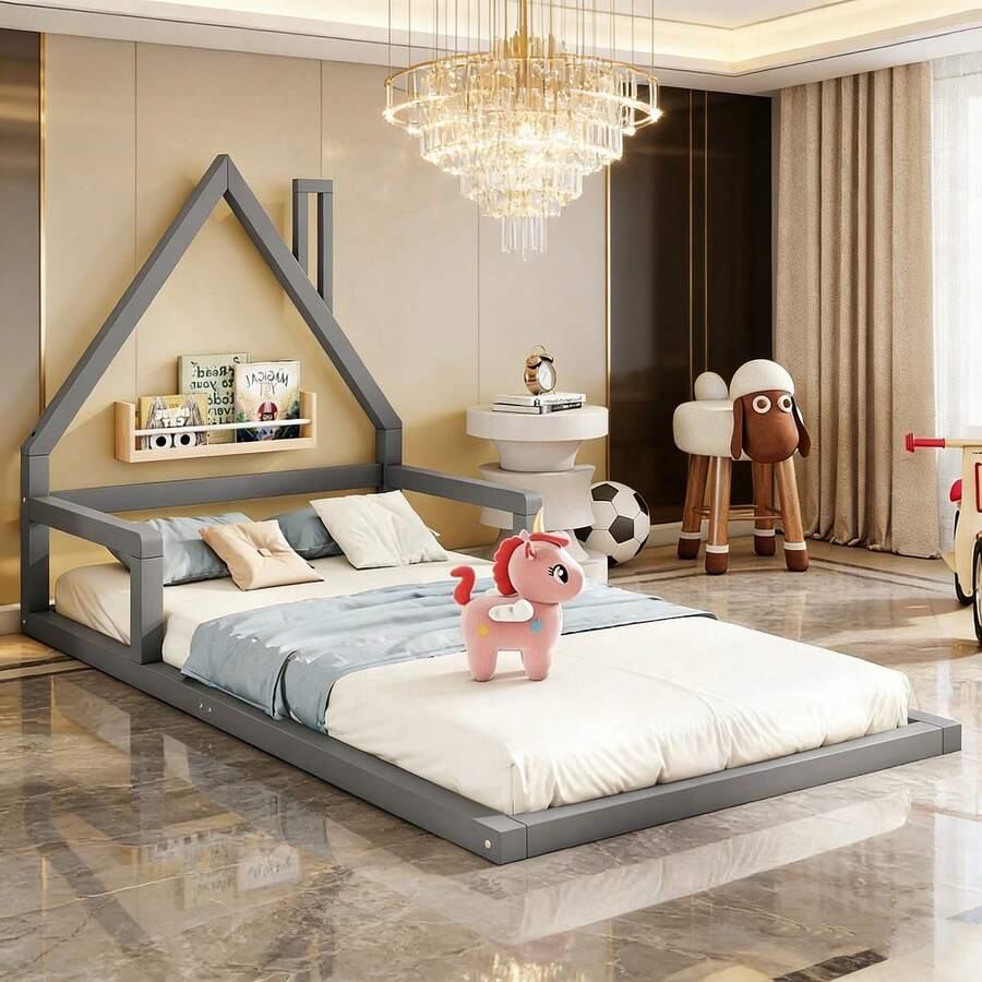 Kids Bed Frames, Headboards & Footboards - Grey + Pine + 90cm*200cm - View 1