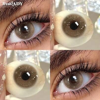 FRESH LADY Freshlady 1 Pair Brown & Grey 14.20mm, Yearly Disposable, Soft & Breathable, Natural Look For Daily Wear, Makeup & Party