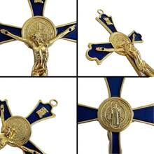 Golden St Benedict Crucifix Metal Wall Art, 7.8x4.1 Inch Cross, Blue/White/Black/Red Wall Decor, Saint Benedic Cross For Home Decoration, Catholic Gift - Multicolor - View 6