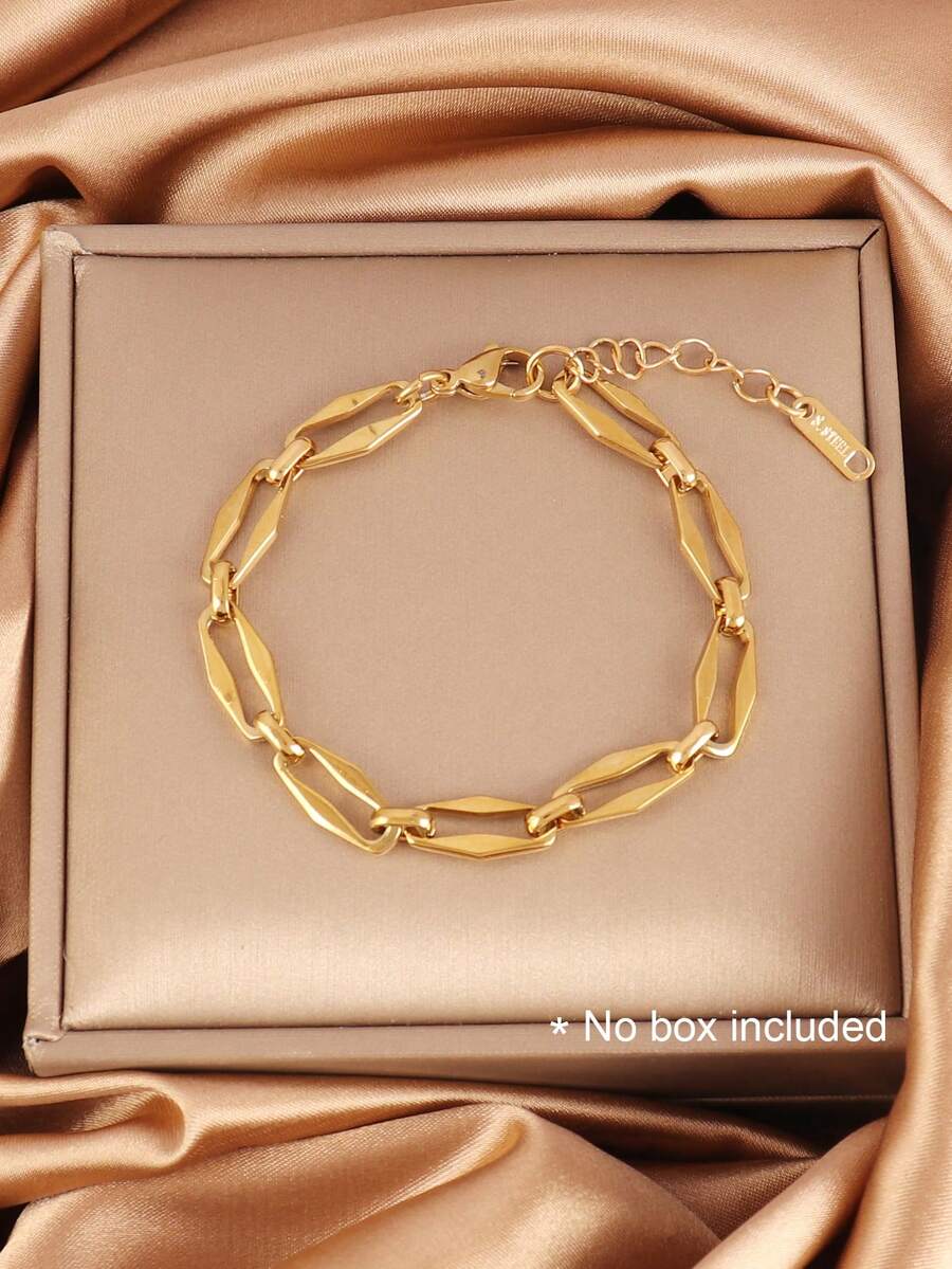 1pc Stainless Steel Geometric Rhombus Chain Bracelet For Women Fashion Simple 18K Gold Plated Bracelets Jewelry Gift - Bracelet - View 1